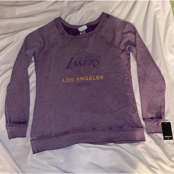 NBA Los Angeles Lakers LA Women's Large Burnout Retro Logo Fleece Sweatshirt New - Picture 2 of 10